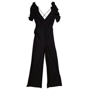 Windsor Black Ruffle Sleeve Jumpsuit V-Neck Wide Leg Pants Formal Wedding Chic M